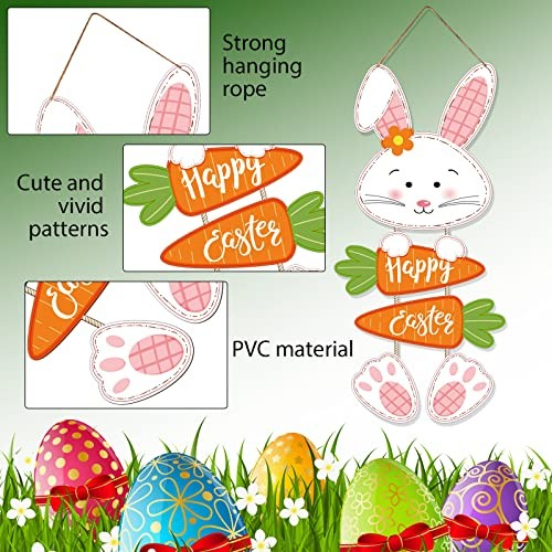 Easter Decorations Rabbit Sign Hanging Wall Decor Carrot Happy Easter Bunny