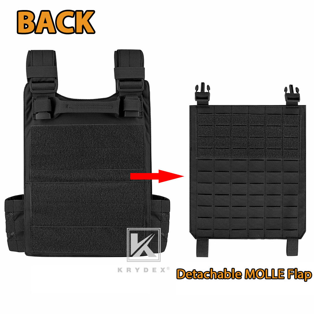 KRYDEX Plate Carrier Tactical Vest Quick Release & Laser Cut MOLLE Panel Black