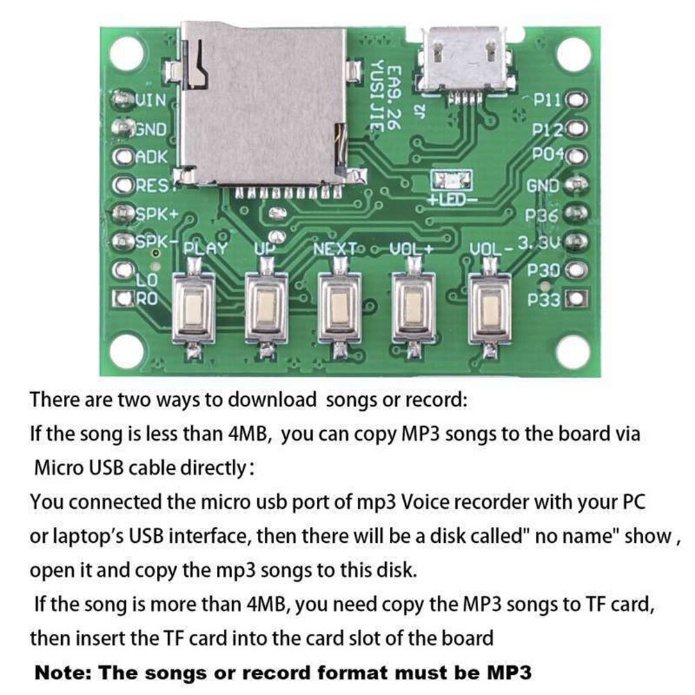 MP3 Voice Recording Playback Module Sound Recorder board With Speaker+PIR sensor