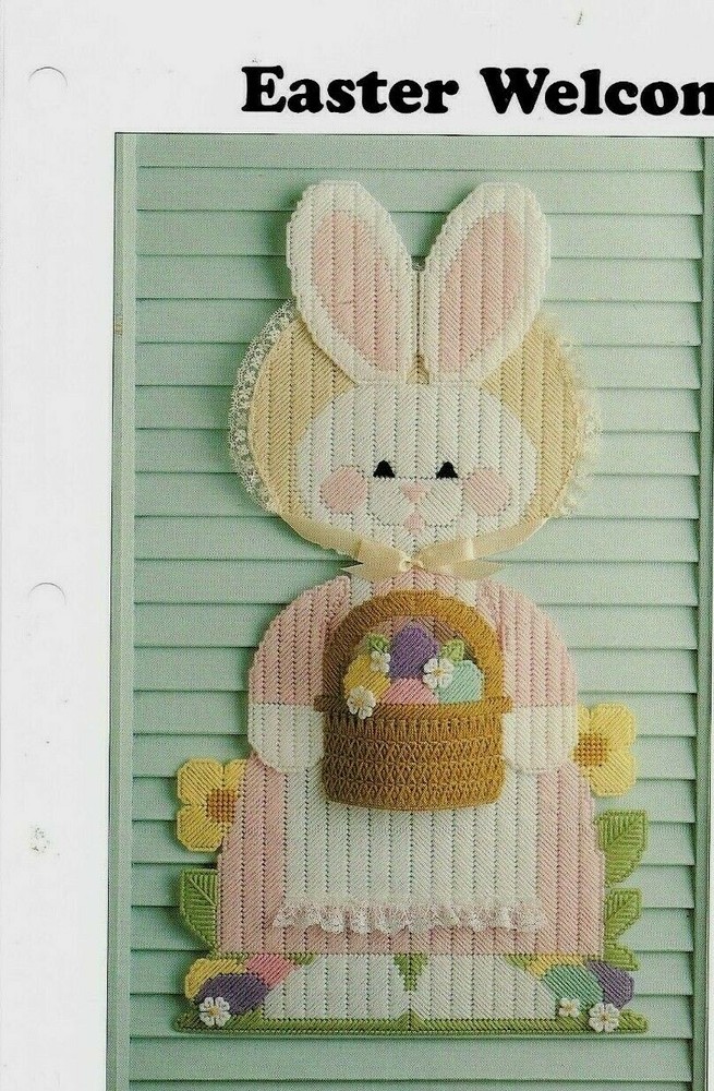 NEW EASTER WELCOME BUNNY DOOR DECORATION PLASTIC CANVAS PATTERN INSTRUCTIONS