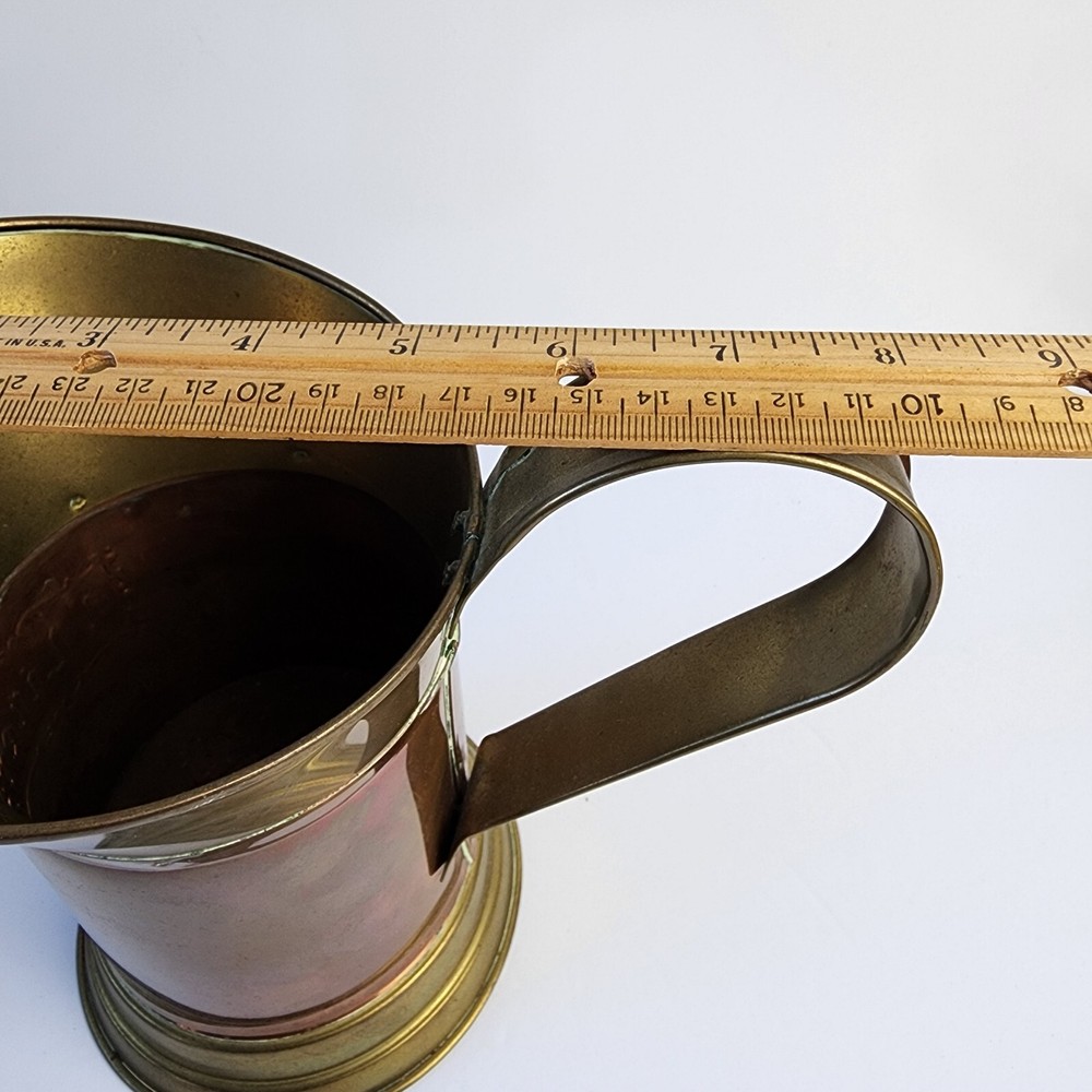 Vtg Copper Brass 1 Liter Pitcher Mug Stein Applied Handle Kitchen Decor