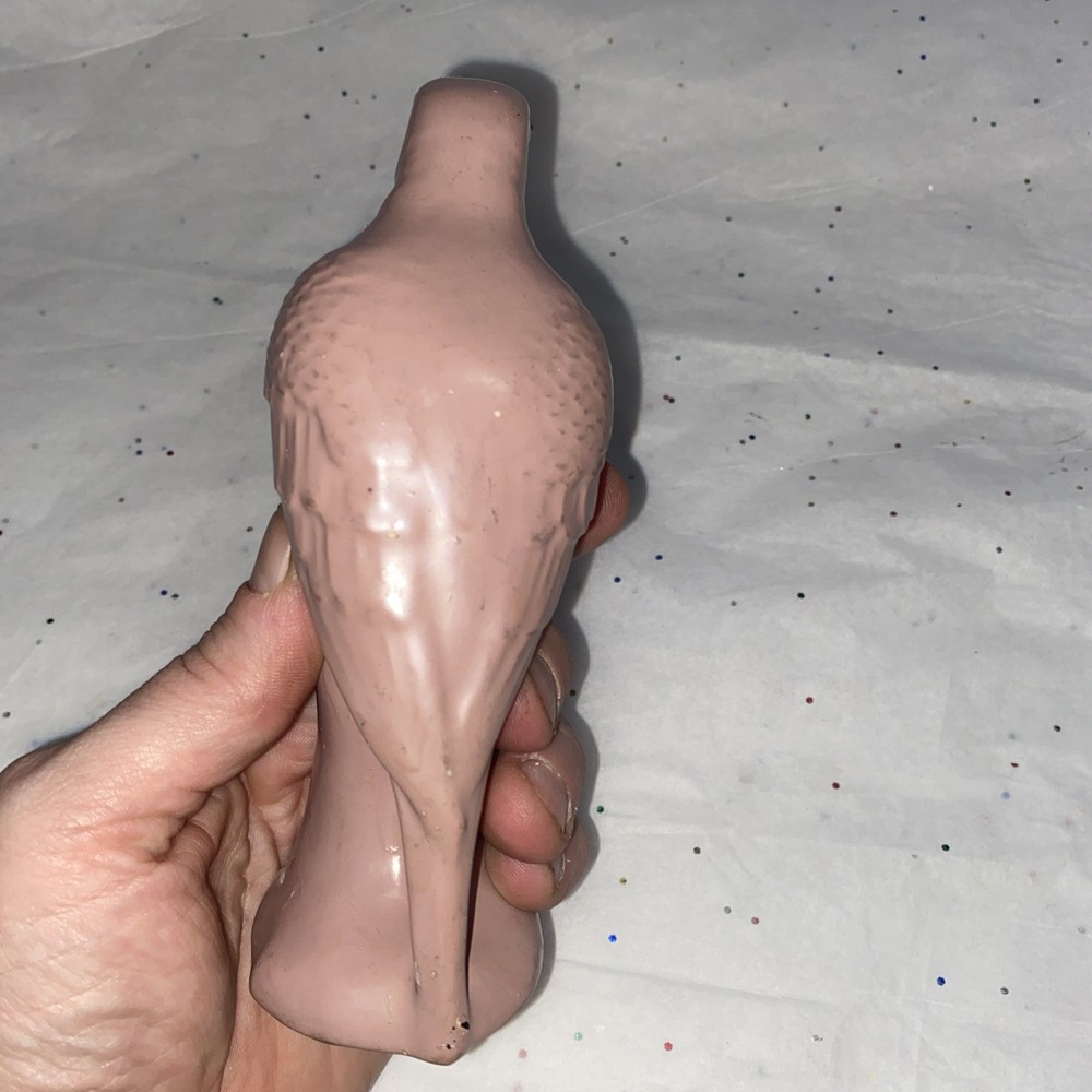 Vintage 6” Pink Ceramic Parrot on Tree Stump
