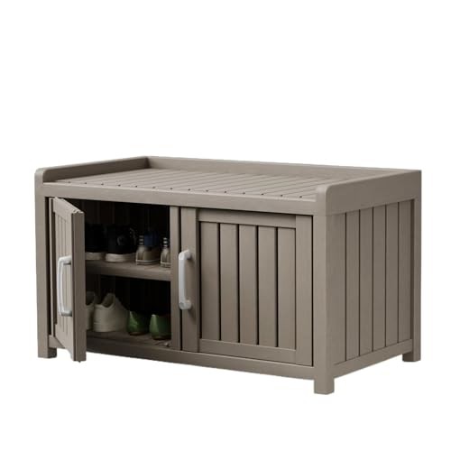 Storage Bench - 2 Doors Waterproof Resin Shoe Bench with 2 Doors-A Grey