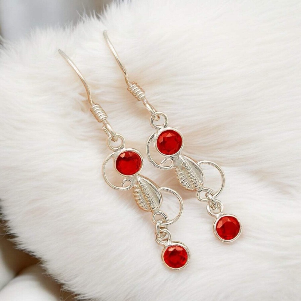 Garnet Solid 925 Sterling Silver Earrings