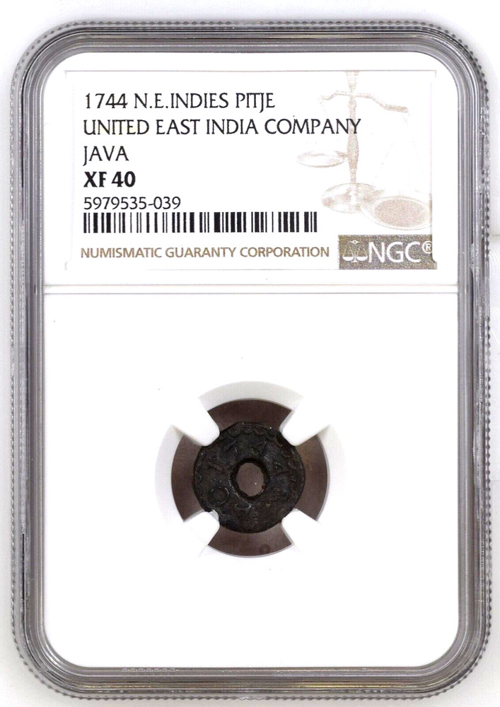 1744 Netherlands East Indies Java Pitje, NGC XF 40, Rare 1/4 Duit