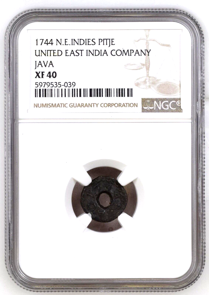 1744 Netherlands East Indies Java Pitje, NGC XF 40, Rare 1/4 Duit