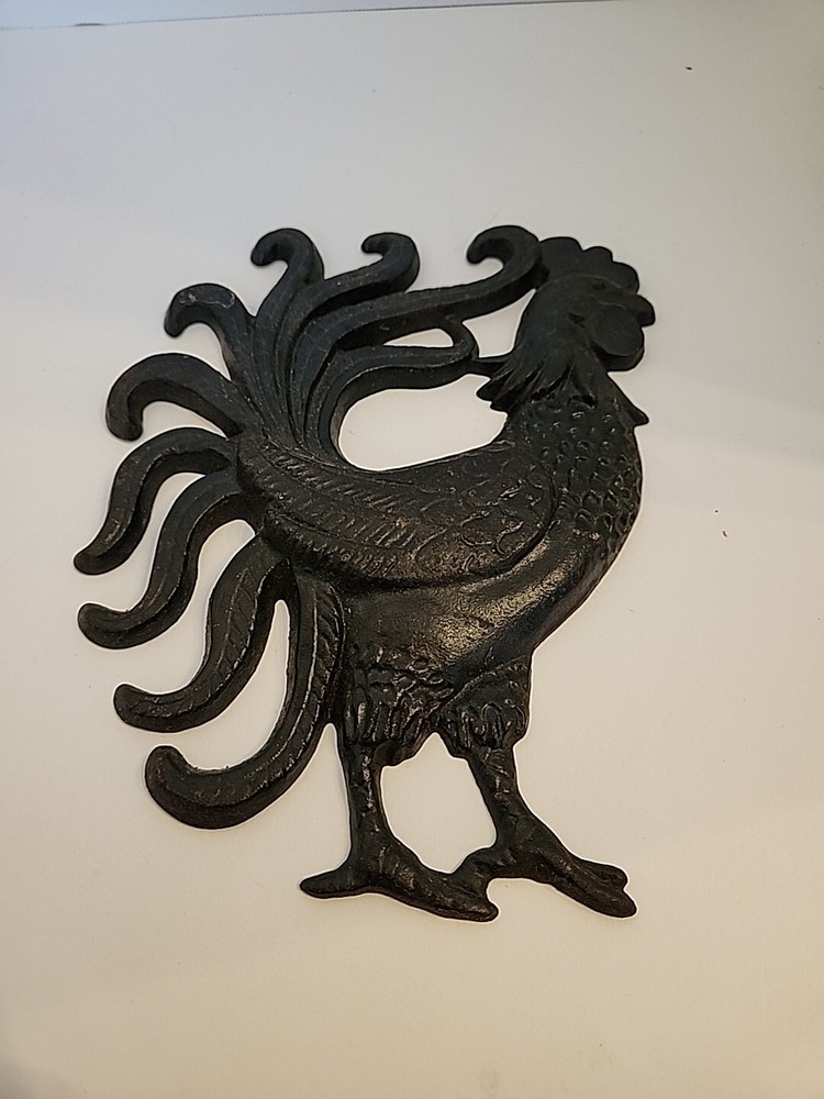 Rooster Cast Iron Black Plaque Decorative Wall Hanging Decor 8"x9"