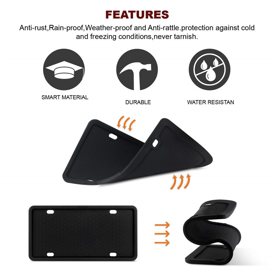 2pcs Silicone License Plate Tag Holder Mounting Kit Front Rear Bracket Protector