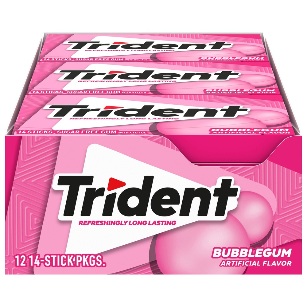Trident Sugar Free Gum, Bubble , 12/PK