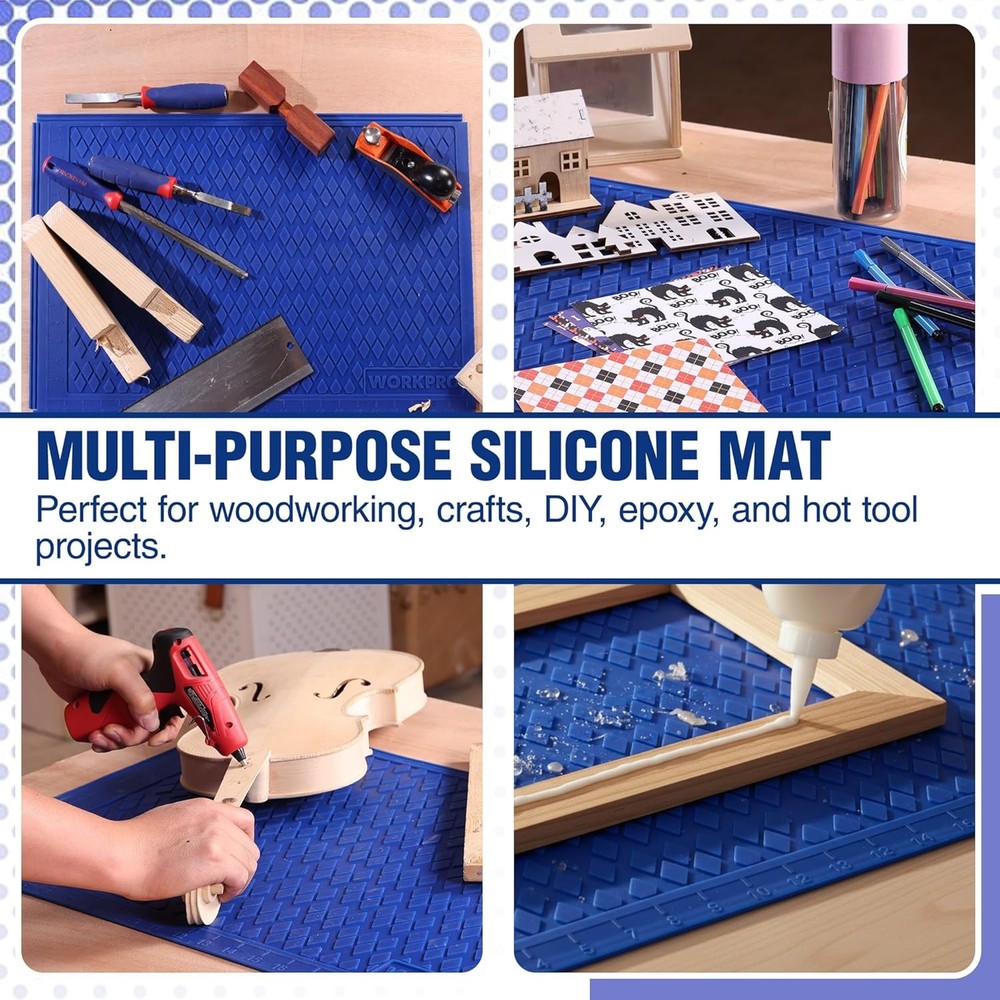 WORKPRO 2PC Silicone Glue Mat Non-Stick Workbench Pad Protector Measurement Grid
