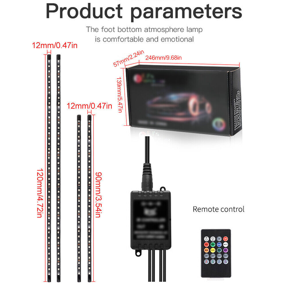 RGB LED Strip Under Car Tube Underglow Lights Kit + APP Bluetooth Remote Control