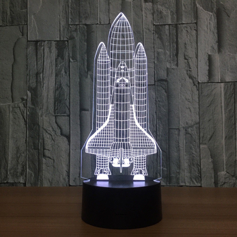 3D Space Rocket Night Light 7-Color Changing LED Table Lamp W/ Remote Control F