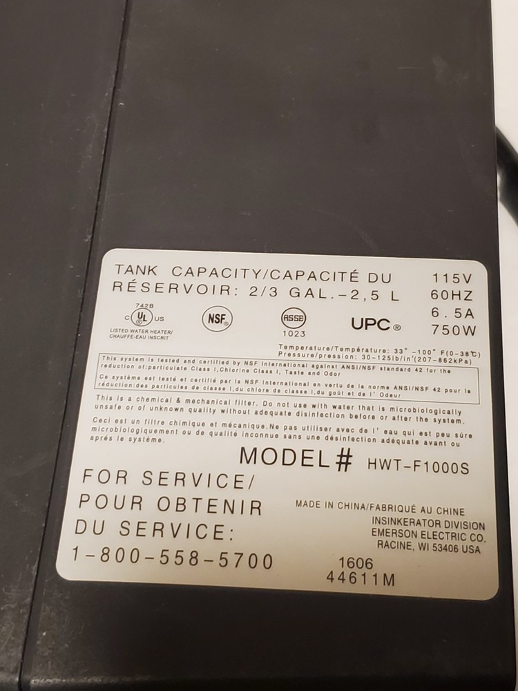 InSinkErator HWT-F1000S Instant Hot Water Tank & Filter System