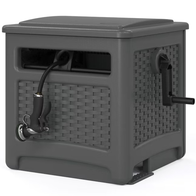Suncast Wicker Hideaway Plastic 225-ft Container Hose Reel