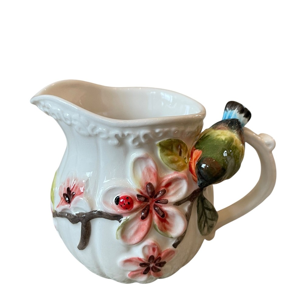 Corner Ruby Botanical Collection Floral & Bird Ceramic Sugar & Creamer Set NEW