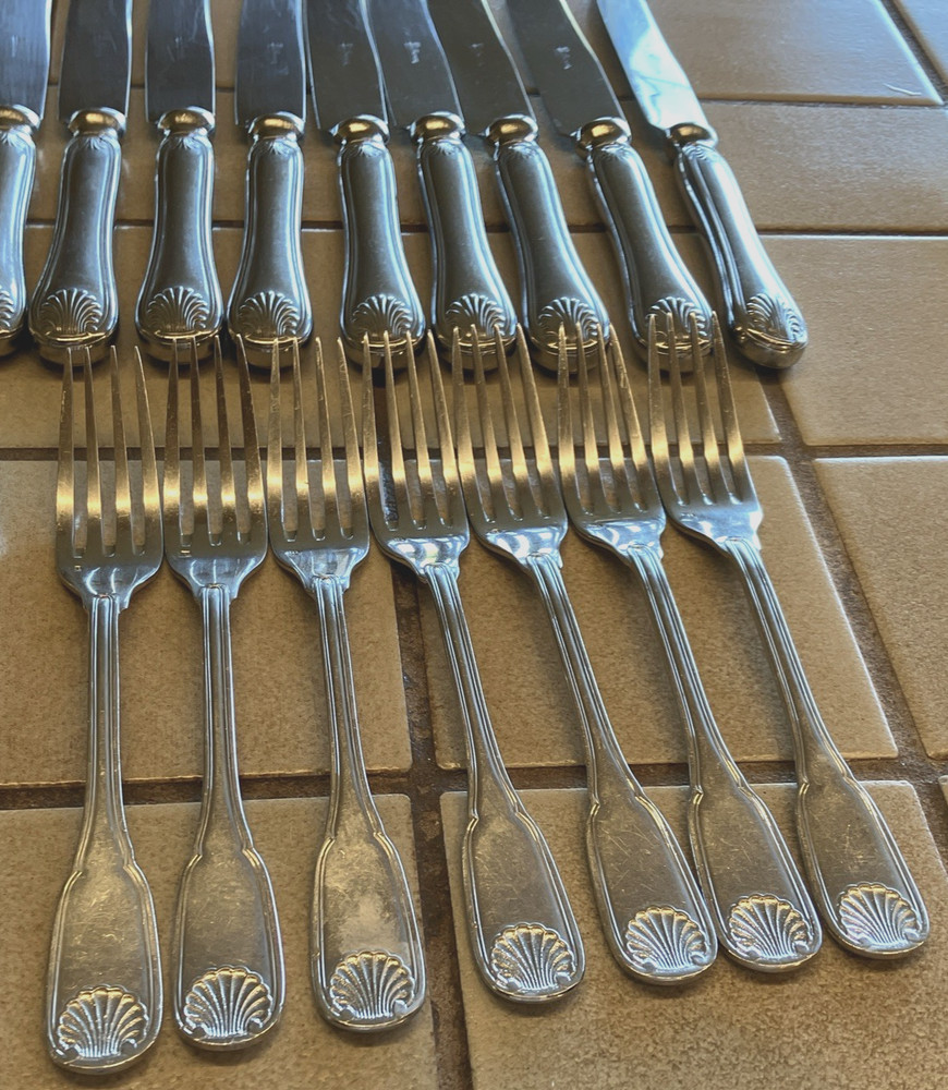INOX BELINOX (BL) SHELL PATTERN 35-PIECE STAINLESS STEEL FLATWARE SET SERVICE 7+