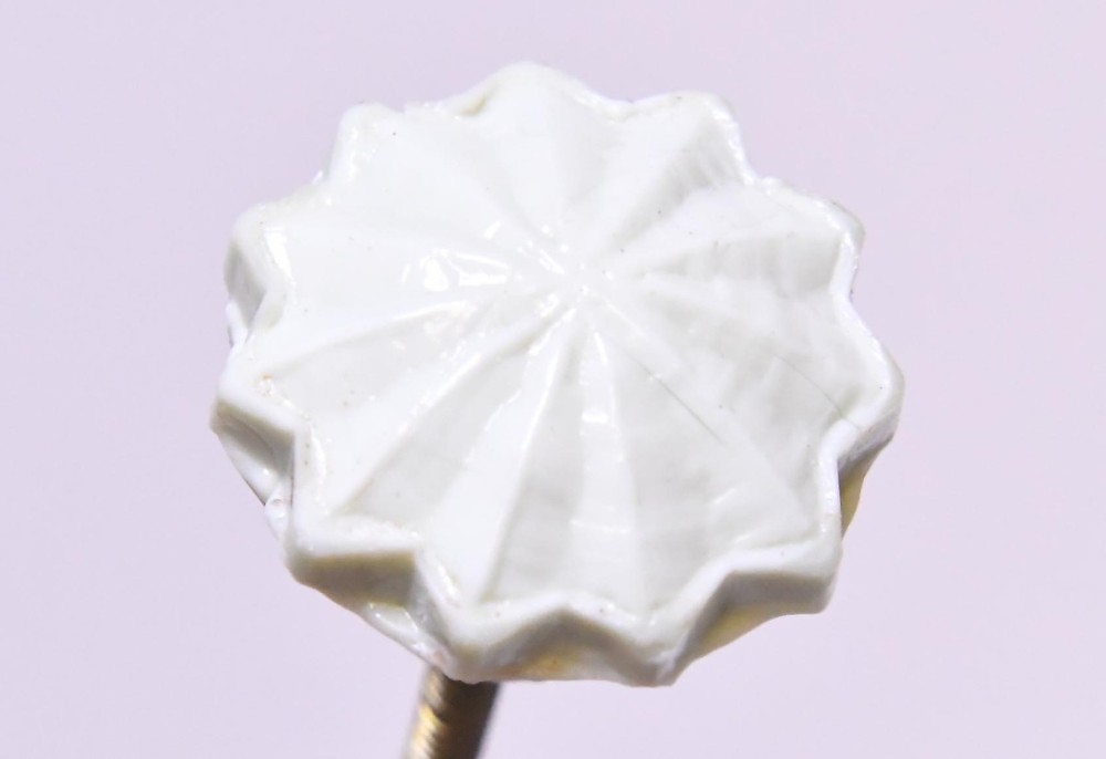 4 VINTAGE WHITE GLASS DRAWER PULLS KNOBS