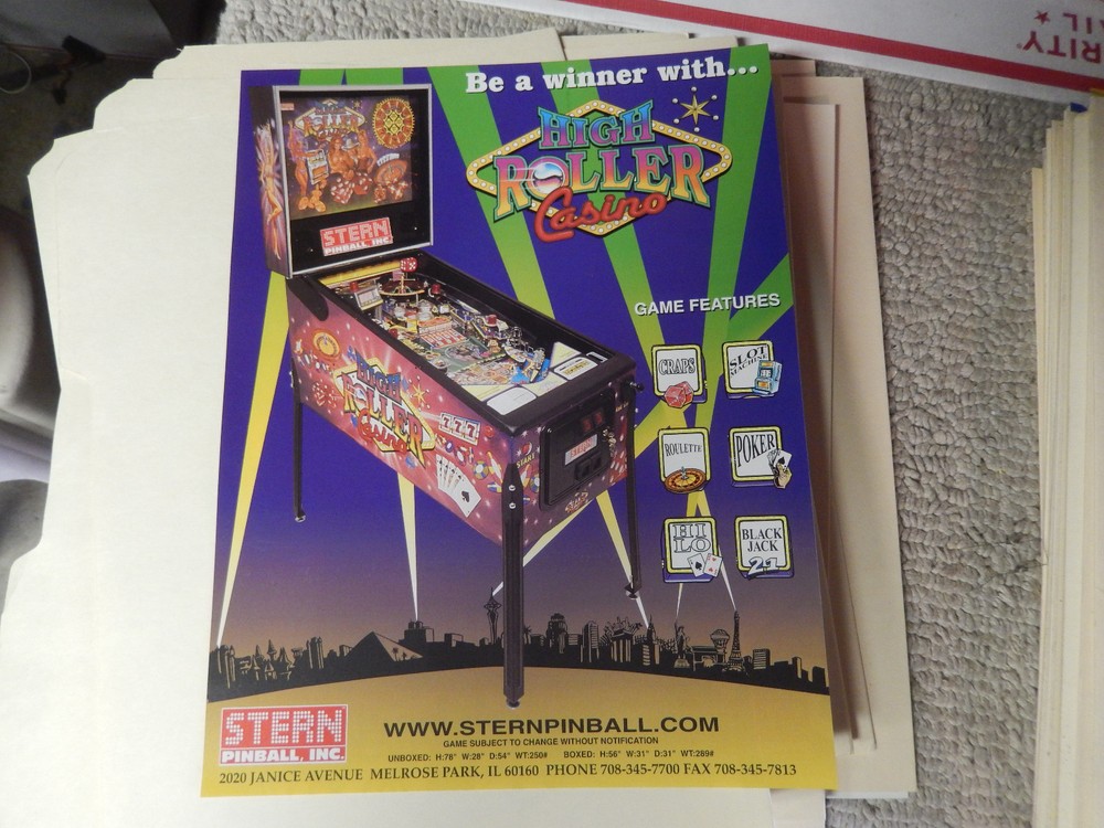 original HIGH ROLLER CASINO STERN PINBALL  ARCADE GAME  FLYER