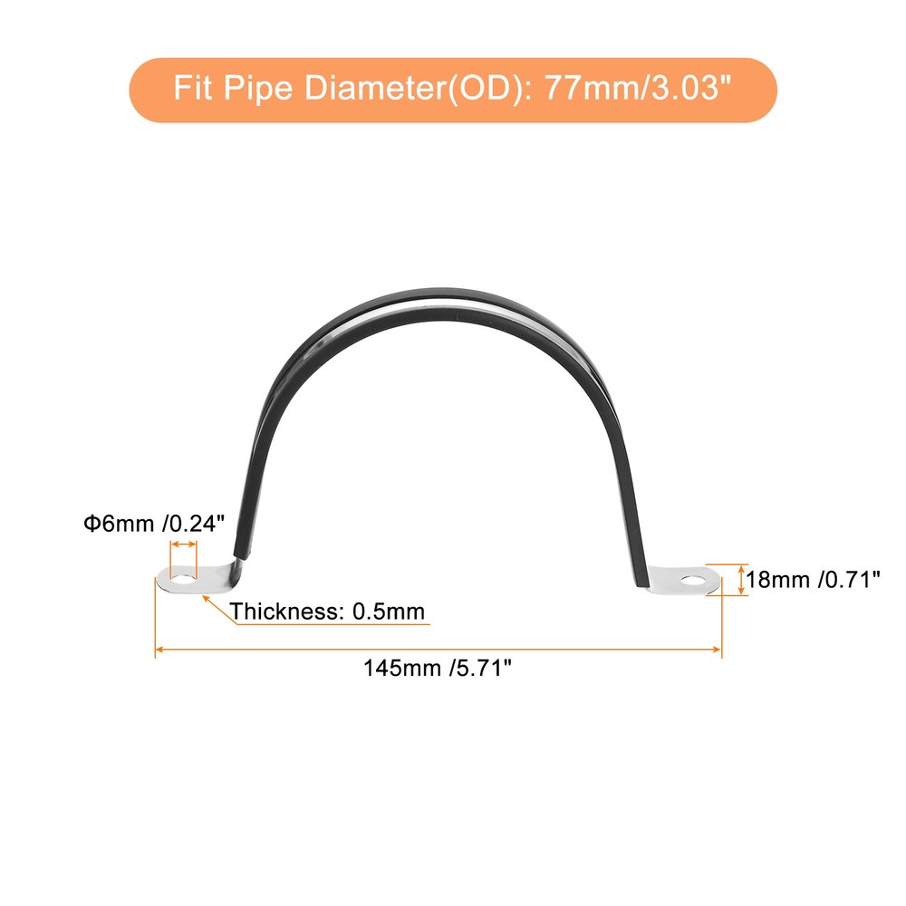 6 Set 3" Cable Clamp U Shape Stainless Steel Rubber Cushioned Pipe Strap