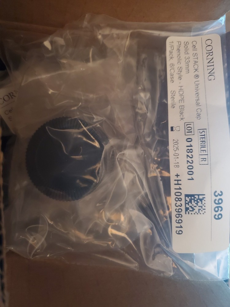 6 - Corning 3969 CellSTACK Solid 33mm Universal Cap Full Case of 6 Sterilized