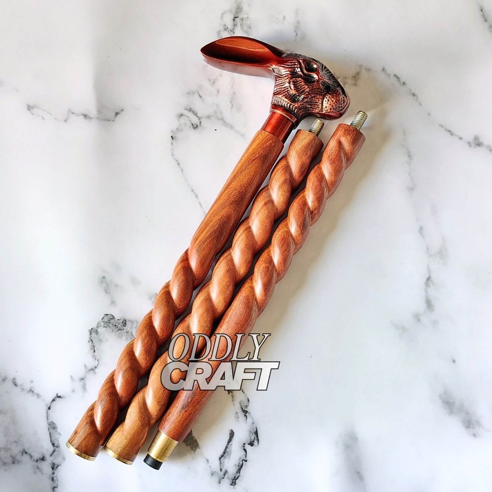 Vintage Brass Rabbit Walking Cane Hare Handle Foldable Stick Men Gift Antique