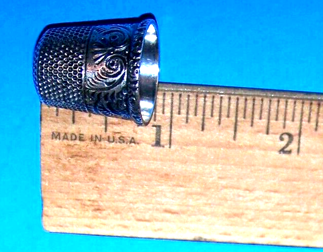 Vintage Sterling Silver #12 Monogram / Engraved Thimble & Crochet Thimble Holder