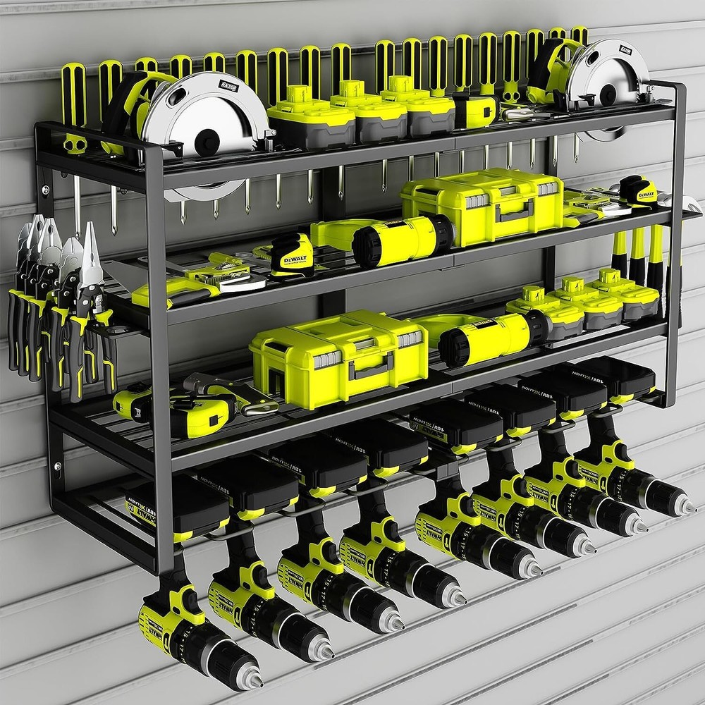 Power Tool Organizer Drill Holder Wall Mount Hand Tools Storage Rack Metal Black