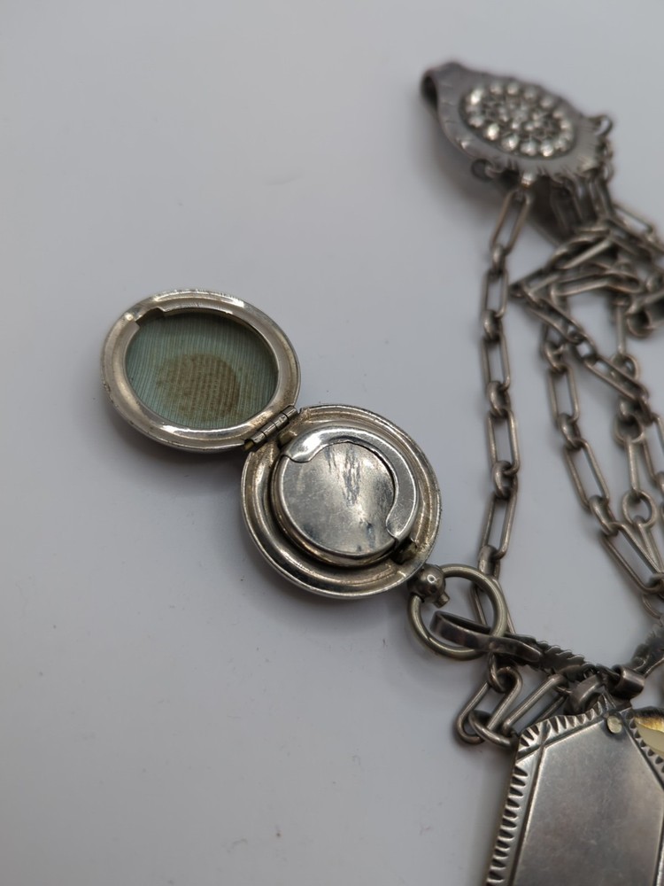 Antique Silver Plated Chatelaine With Original Attatchments Vintage Accessory