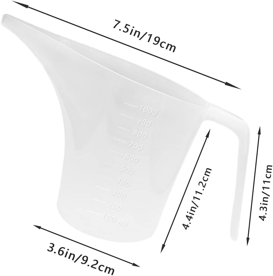 4 Pack Plastic Funnel Pitcher Measuring Cup with Long Spout 1000ml Capacity