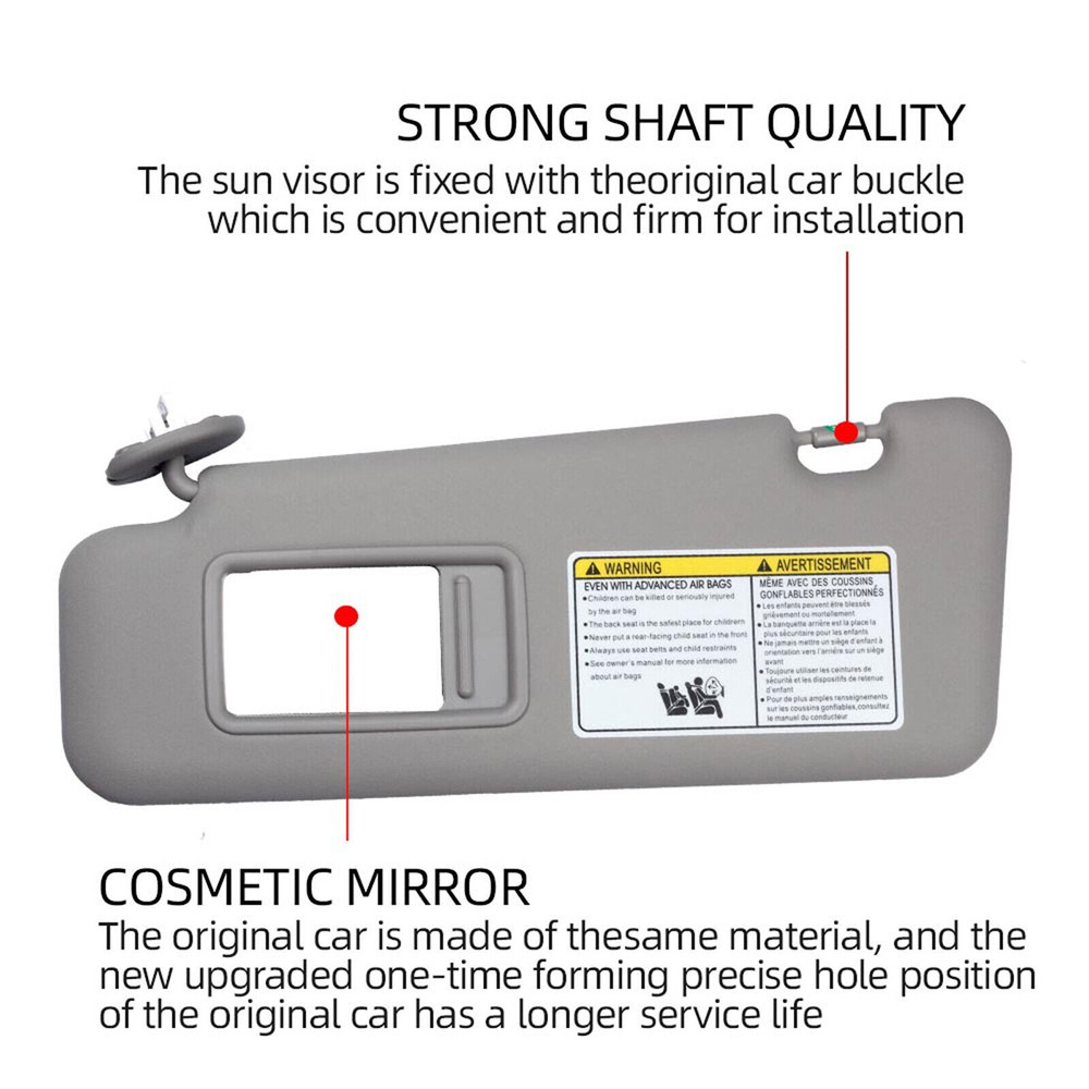 Gray Left Driver Side Sun Visor w/Light & Mirror For Toyota Highlander 2008-2013