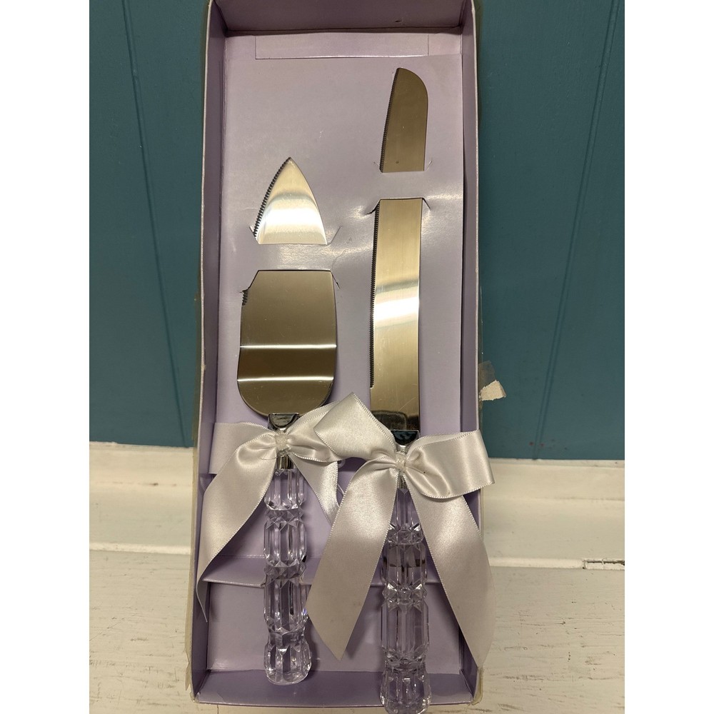 Elegant Crystal Handle Cake Knife Server Set Wedding Anniversary Celebration