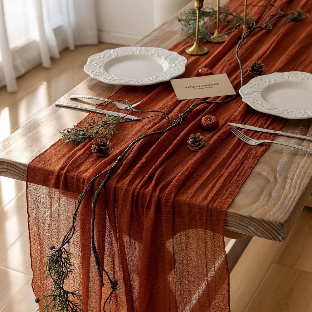 Fall Thanksgiving Table Runner Terracotta Decorations 120 Inch 10 FT Rustic Burn