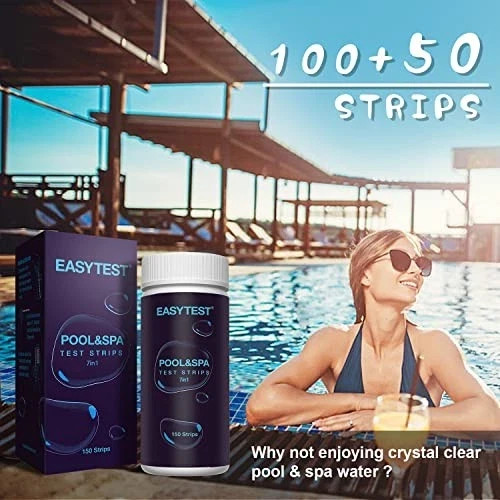 EASYTEST 7-Way Pool Test Strips 150 Strips Water Chemical Testing - White - #117