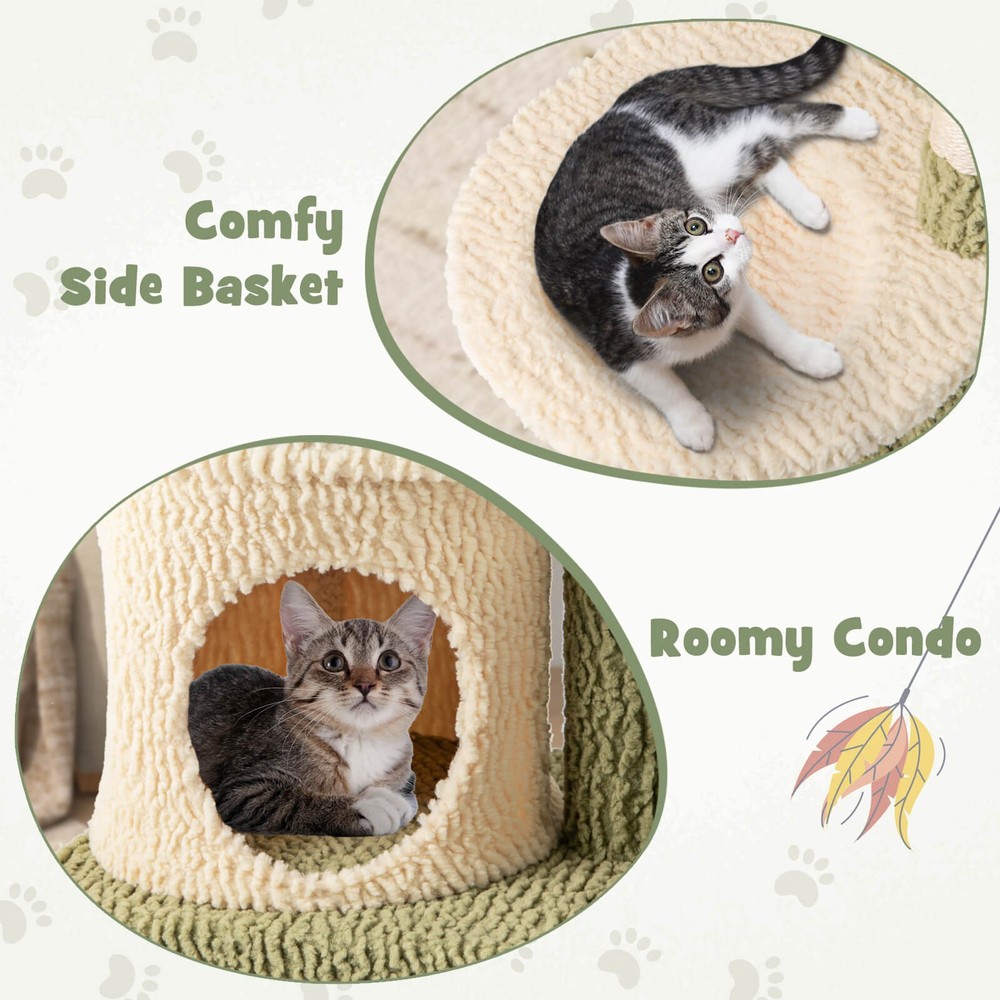 Multi-level Cat Tree Cute Cat Tower w/ Top Perch Private Condo Side Basket