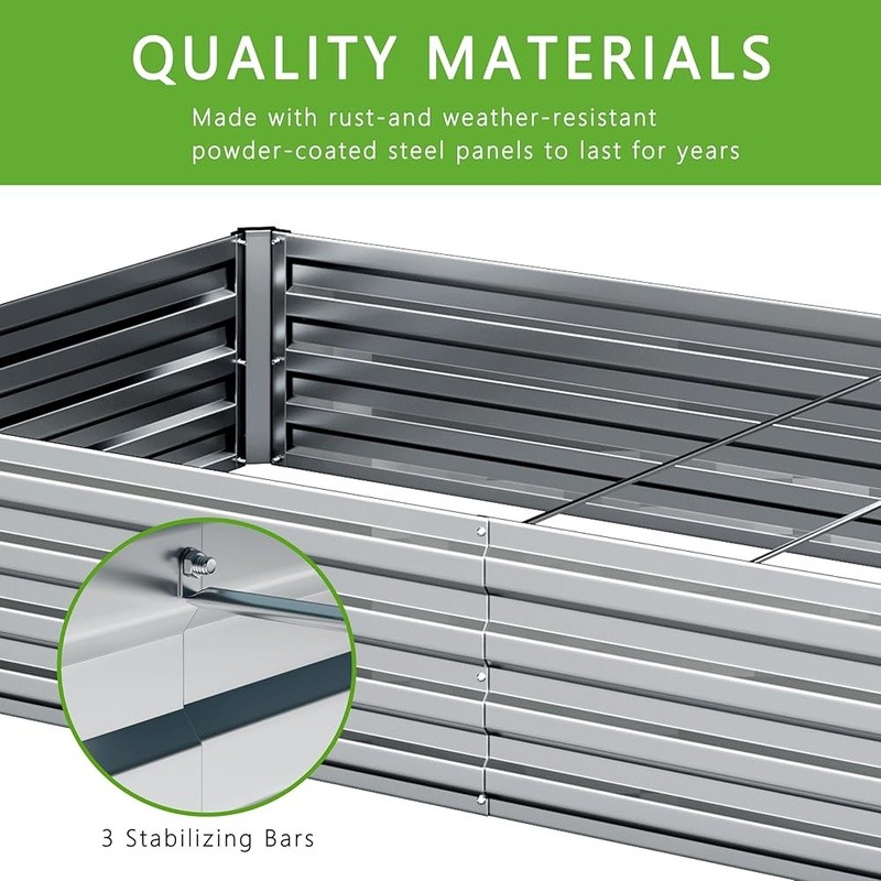 2PCS 12x4x1FT Galvanized Raised Garden Bed Kit Vegetable Boxes-Rectangle Box