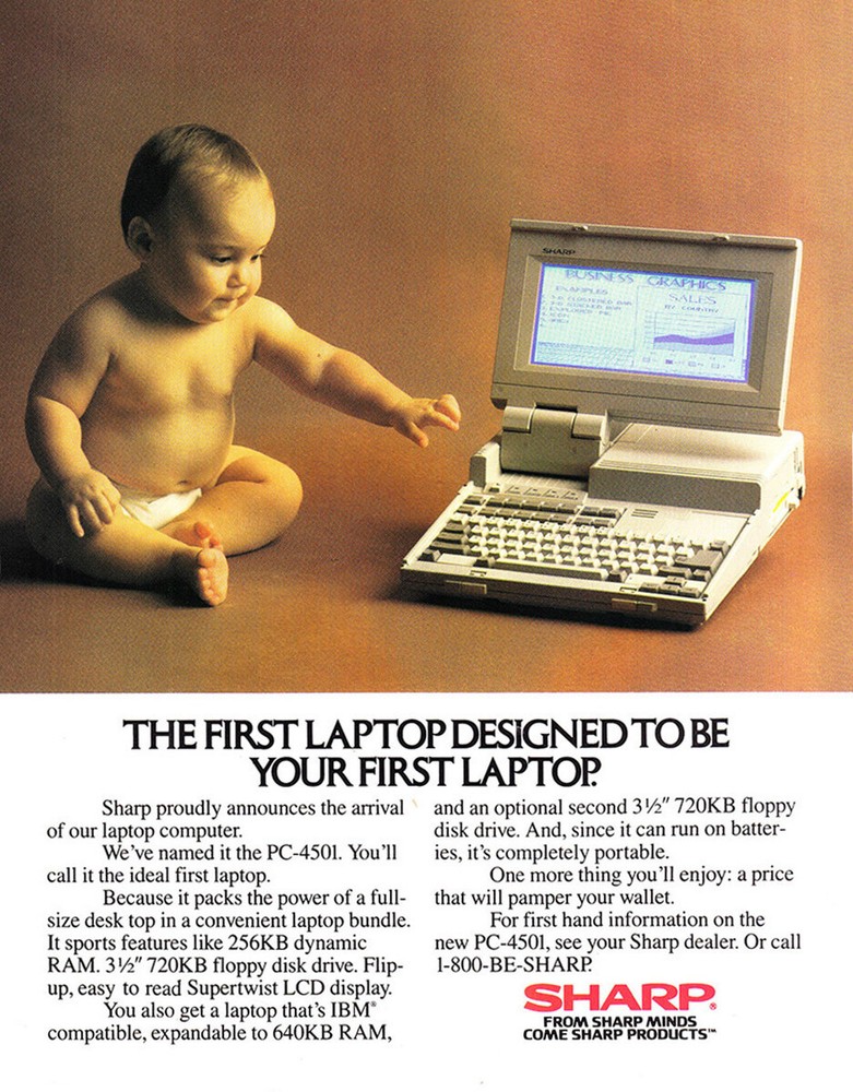 1987 Sharp: First Laptop Designed to Be Vintage Print Ad