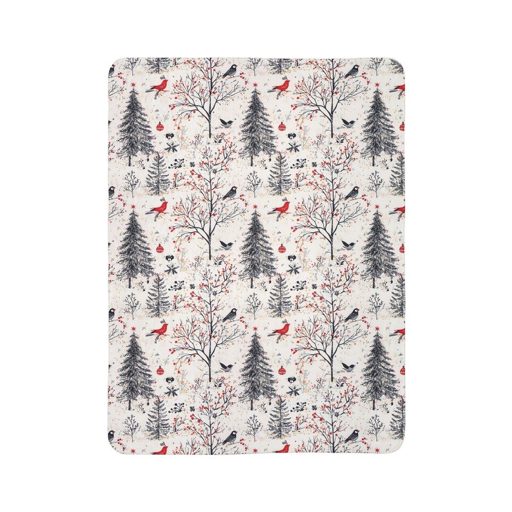 Snowy Winter Trees Pattern, Cozy Fleece Sherpa Blanket, Warm Throw Blanket
