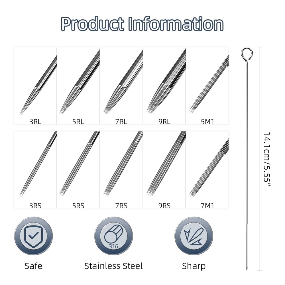 Tattoo Needles & Tips Set, ATOMUS 50pcs Disposable Mixed +...