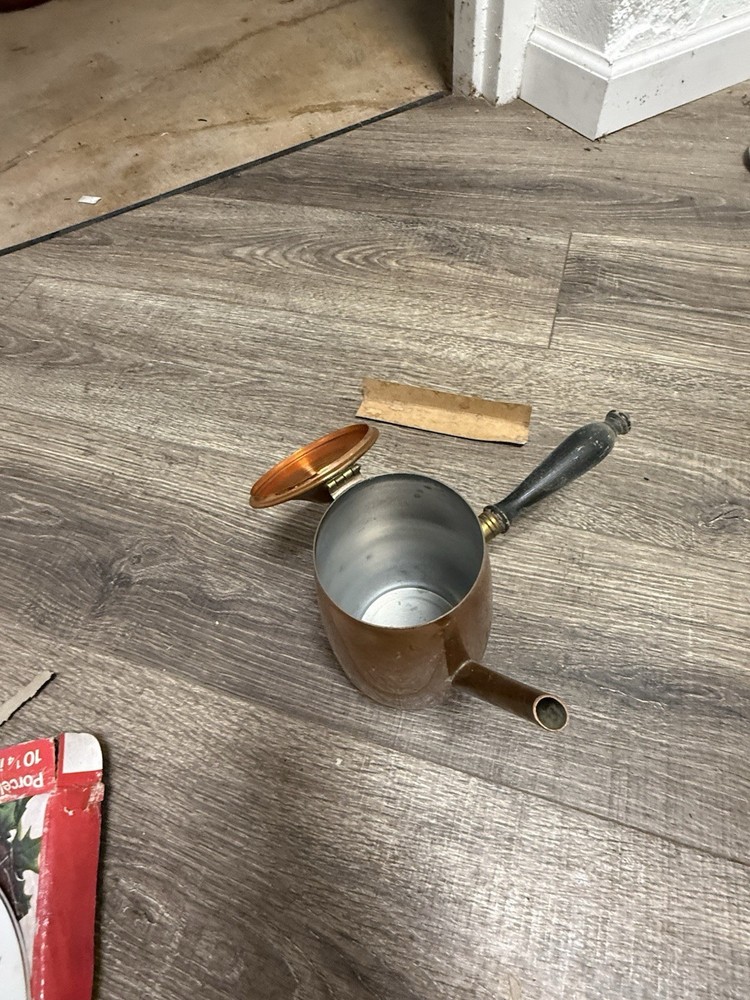 Copper Pot with Black Handle, Lid, and Brass Accents