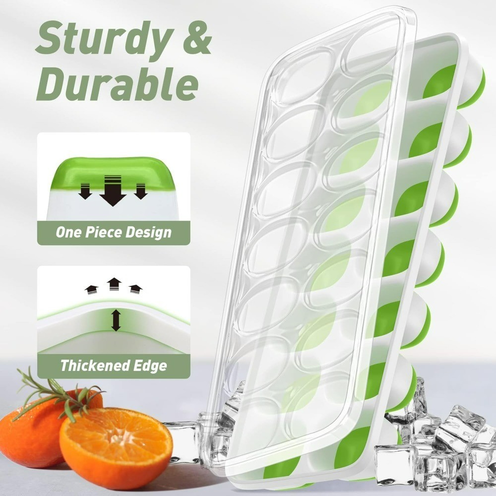 Stackable Ice Cube Trays with Lids 2 Pack 28 Cube Easy-Release Plastic Silicone