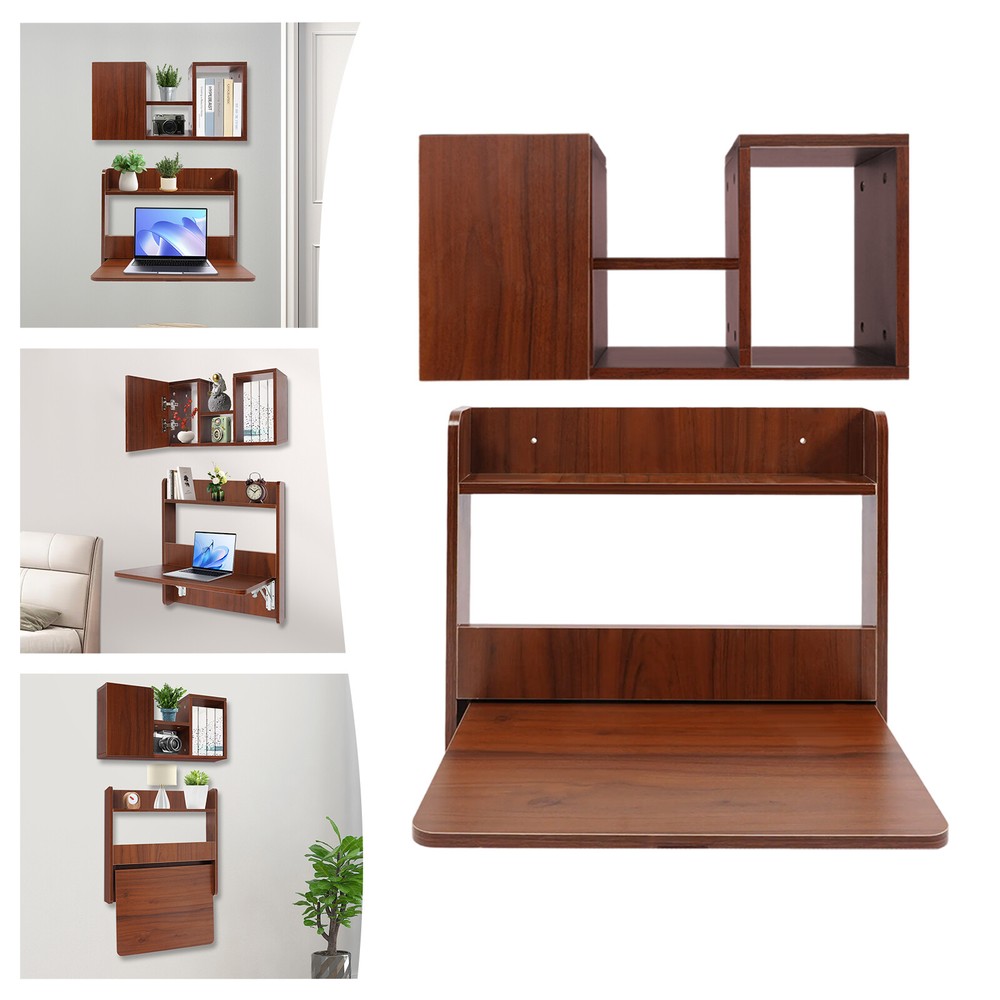 Wall Mounted Bookshelf 2-tier Wall Mounted Writing Table Folding Space Saving