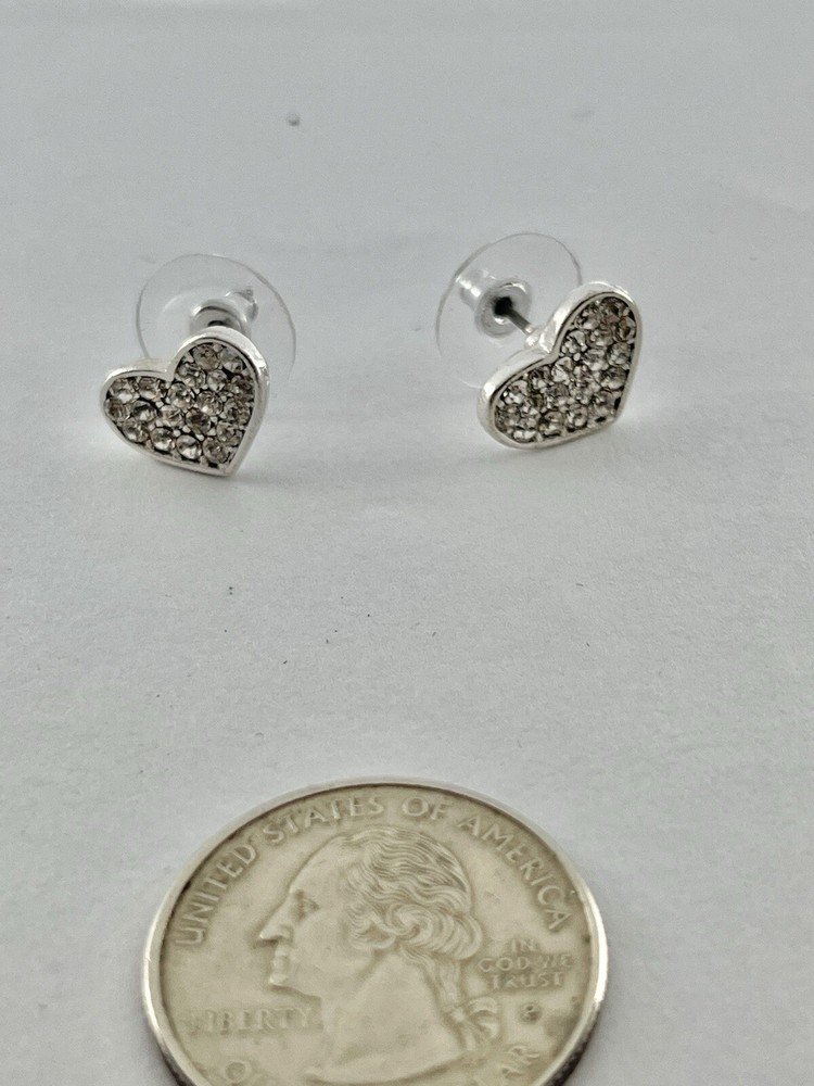 Vintage Pavee Rhinestone Heart Silvertone Stud Earrings