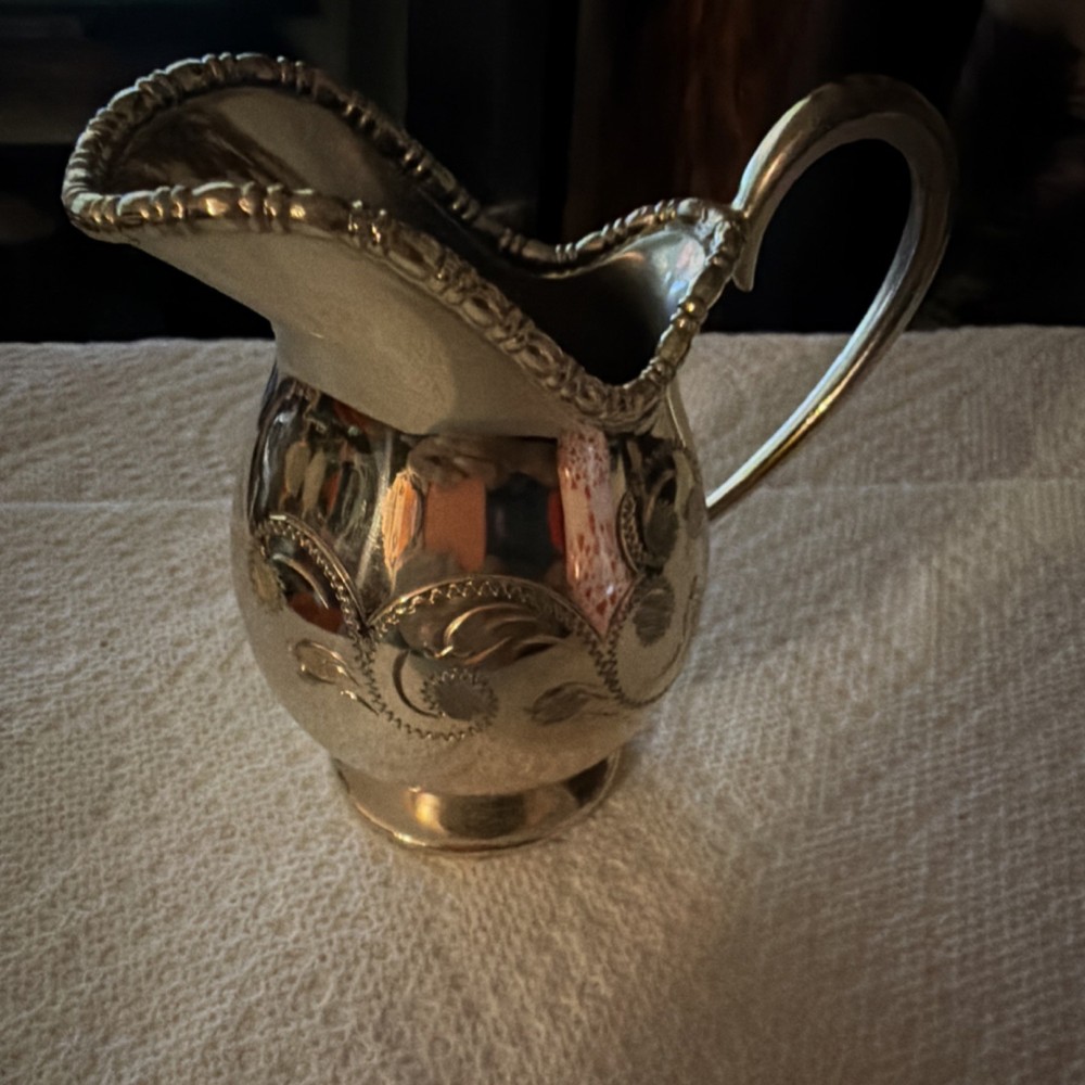 Silverplate Ornate Creamer Pitcher Engraved Floral Pattern