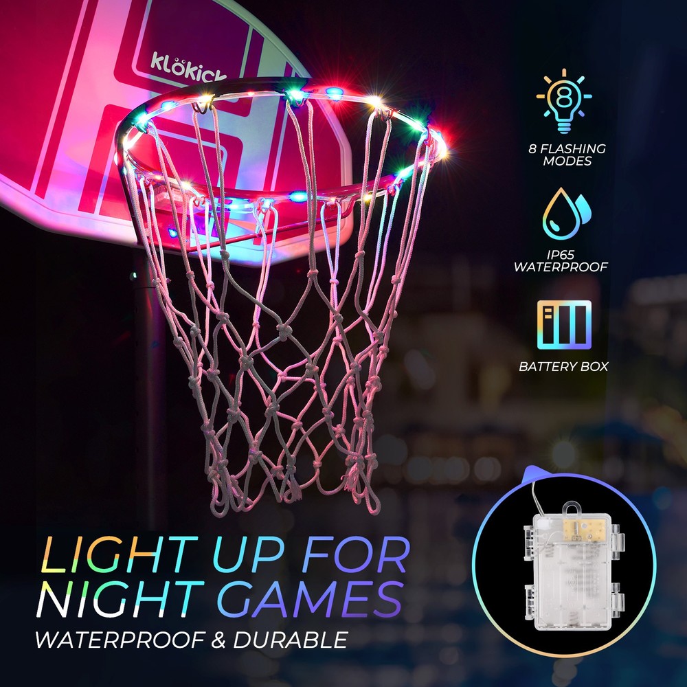 Pool Basketball Hoop Game LED String Light Backboard Poolside Play +Wheels,Balls