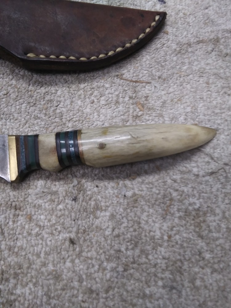 Vintage Custom Fixed Blade Hunting Knife Stag Handle Unknown Maker W/Sheath