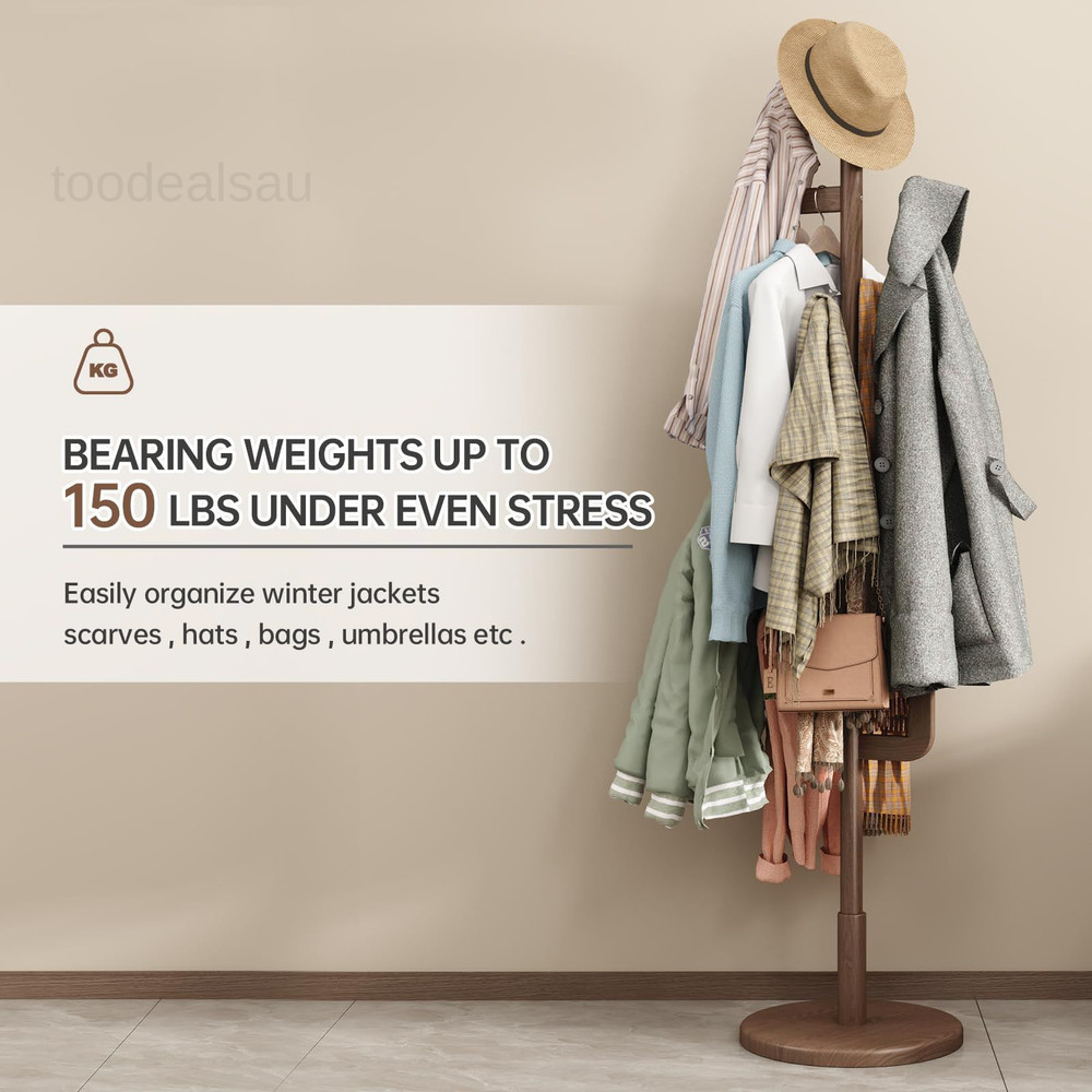 Solid Wood Cactus Coat Rack, Freestanding Rack With 6 Walnut