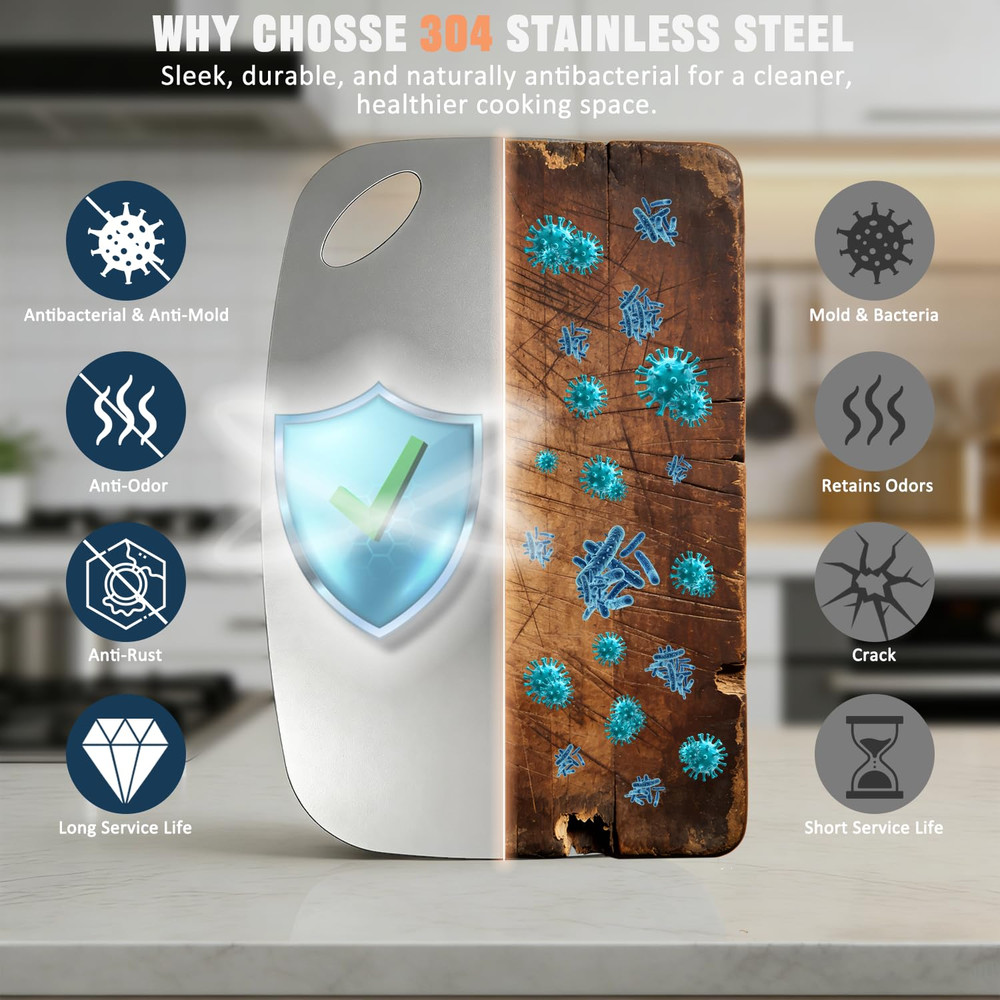 304 Stainless Steel Cutting Board Double Sided Dishwasher Safe Chopping Board