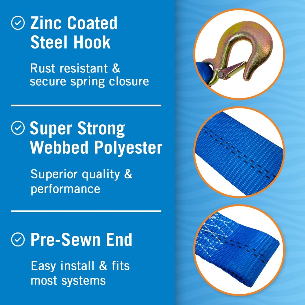 Boat Trailer Winch Strap with Hook Replacement 2" x 20'