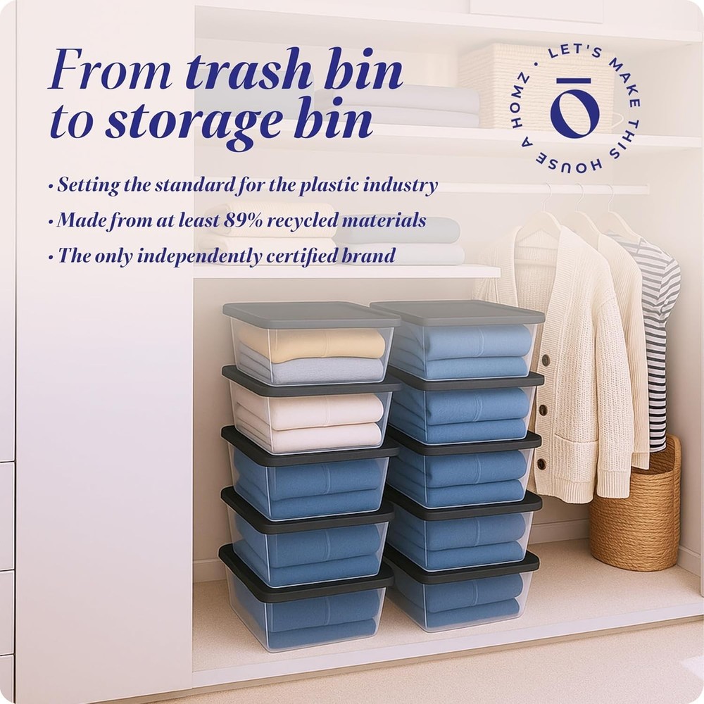 Stackable Clear Storage Bins w/ Lids, 6 Qt, 10-Pack