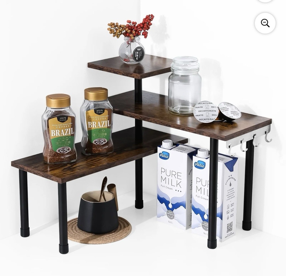 Ollieroo 3 Tier Kitchen Countertop Shelves Rustic Brown - A0069